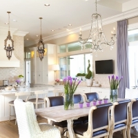 Lavender Drapes and combined living and dining space