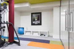 Basment-gym-with-carpet-tile-flooring-and-gym-equiptment-and-storage